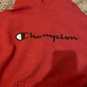 red champion pull over hoodie